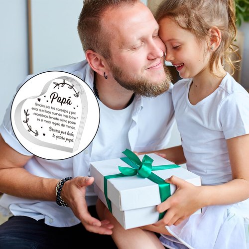 Yopyame Spanish Dad Birthday Gifts - Regalos para Papá Heart Acrylic Plaque for Office Desk Decor Keepsake Paperweights Gifts for Dad in Spanish Christmas Father's Day Gifts for Dad from Daughter Son