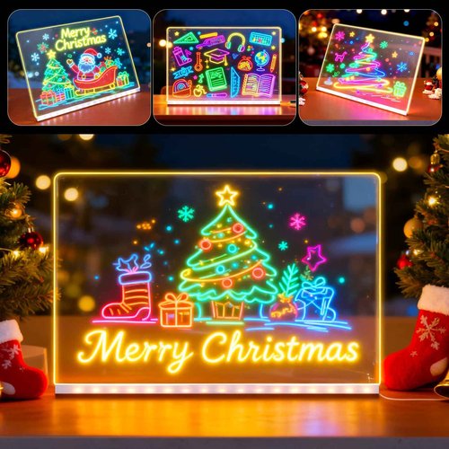 2026 Upgrade LED Note Board with Colors, Glowing Acrylic Message Marker Board with Light, Light Up Dry Erase Board with Stand as a Glow Memo Letter Board Note Clear Board with 7 Pen (30 * 20cm)