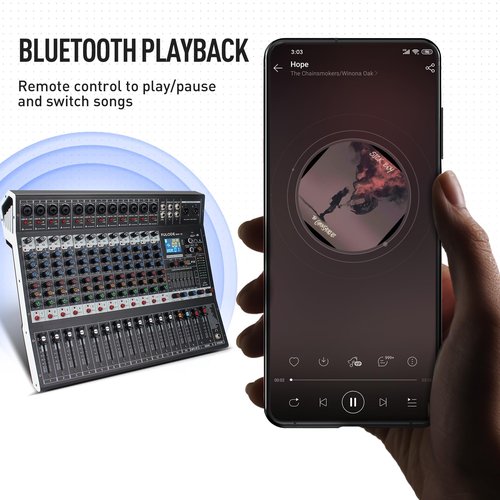 FULODE 12-Channel Bluetooth Studio Audio Mixer 99 Bit DSP Digital Processor w/USB MP3 for PC Recording Input, XLR Microphone Jack, 48V Power, For Professional and Beginners DJ Mixer