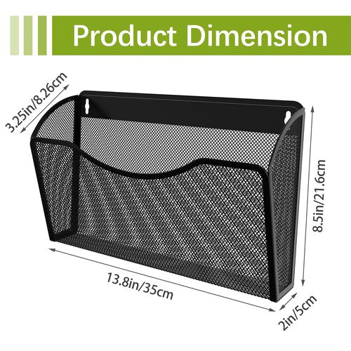 EasyPAG Wall File Holder, Single Mesh Hanging File Organizer for A4 Letter Size Paper, Wall Mount Paperwork Basket for Office, Home, School, Black