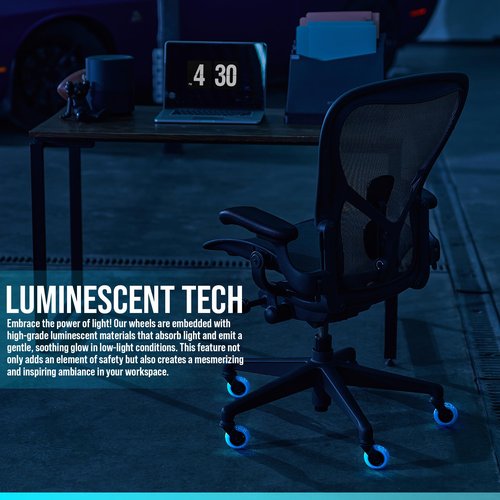 Stealtho Advanced Office Chair Wheels Set 5 Heavy Duty Casters - Silent Rolling Protection Hardwood Floors Carpets No Mat Needed - Soft Navy Polyurethane Standard Replacement 7/16" x7/8" Stem