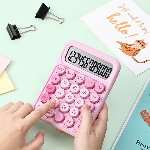 Mr. Pen Mechanical Switch Calculator - 12 Digit Large LCD Display, Pink with Big Buttons, Back to School Supplies