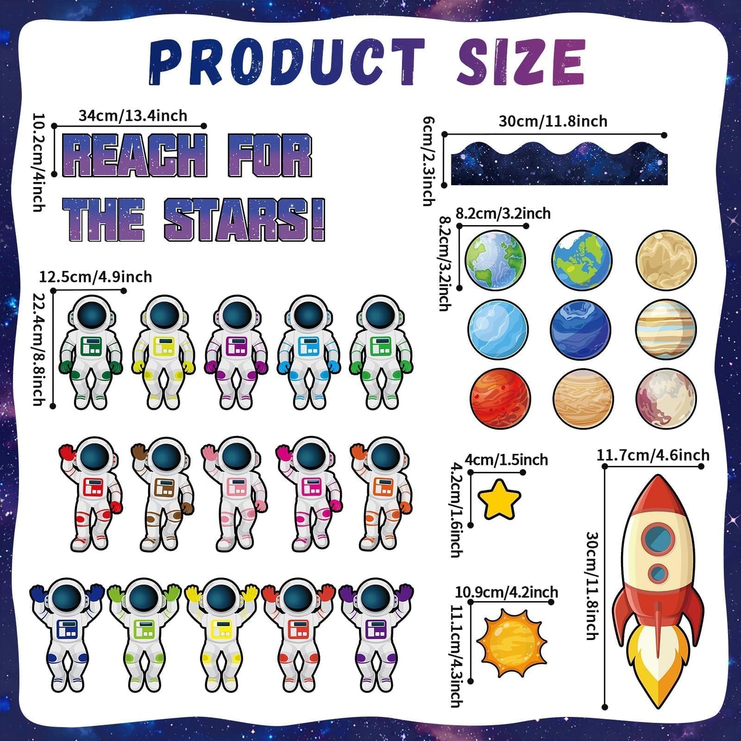 Outer Space Bulletin Board Decoration Set Space Themed Decor Back to Astronaut DIY Photo Craft Paper Cutouts Galaxy Borders Solar System Planet Spaceship Themed Party Supplies