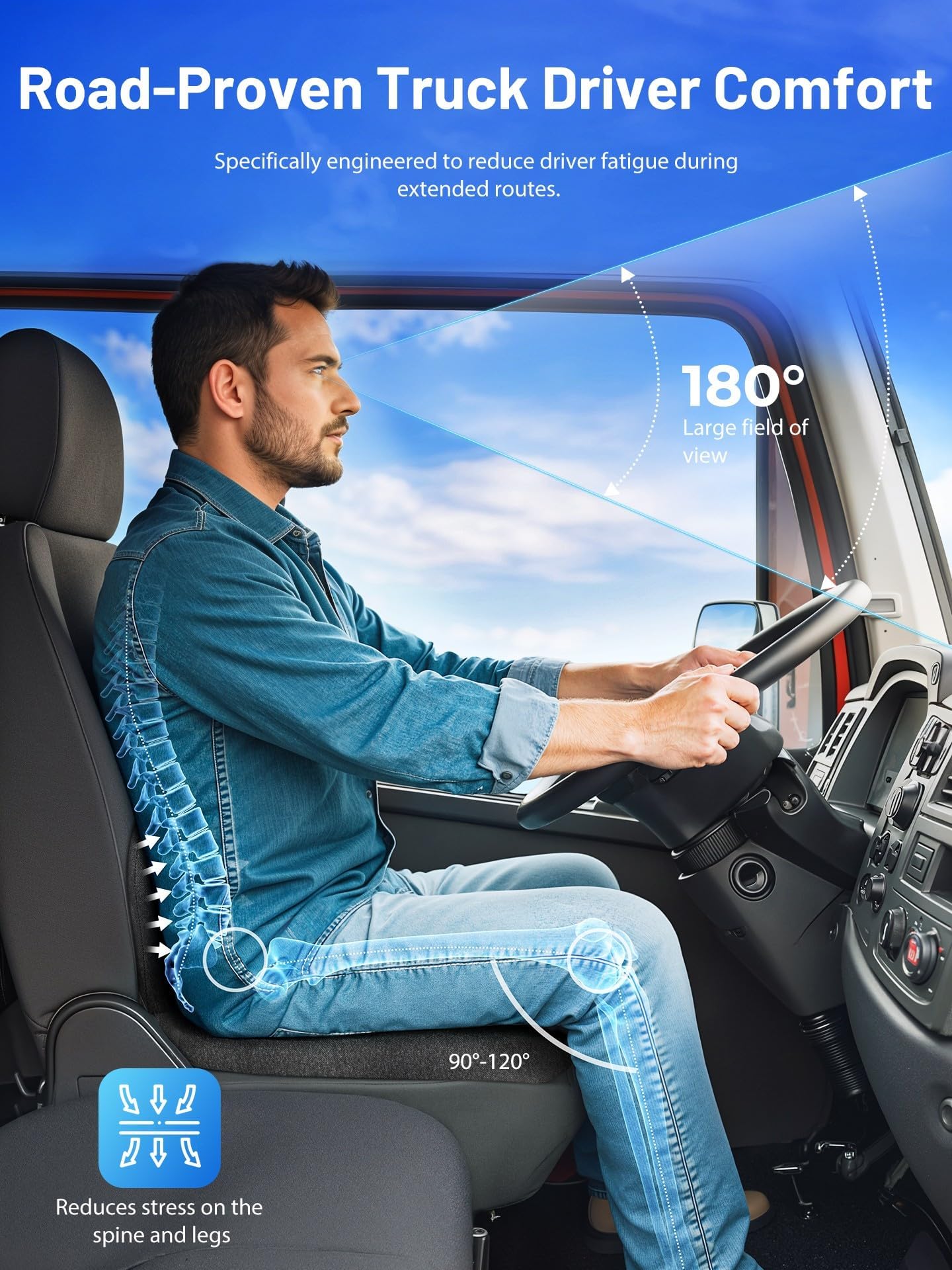 QEGOON Car Seat Cushion - Memory Foam L-Shaped with Lumbar Support & Anti-Slip Design for Long Driving Comfort