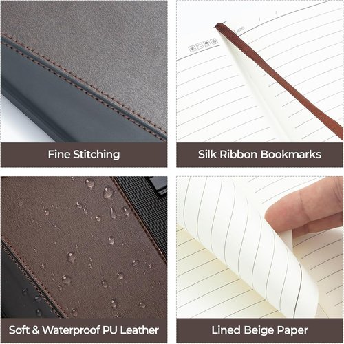 M&G Leather Hardcover Journal | 230 Pages, Large B5 Size, Thick Ruled Notebook for Writing (Black & Brown)