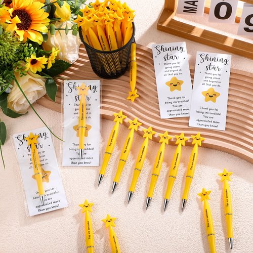 Qilery Employee Appreciation Gifts Bulk Inspirational Star Ballpoint Pens with Motivational Cards Thank You Gifts Back to School Supplies for Teachers Students Coworkers Staff Team(50,Awesome)