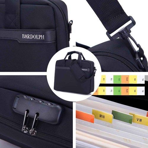 BARDOLPH Nylon File Folder, 11.6in x 8.2in, Black, Portable, Lightweight, 3-Digit Combination Lock, Multiple Pockets, Large Capacity