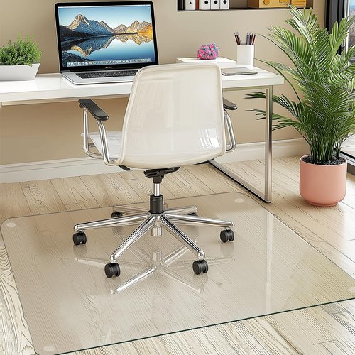 VSAR House 55"x46" Tempered Glass Chair Mat, Heavy Duty Glass Office Floor Mat for Carpet or Hardwood Floors, with Non-Slip Pads, Round Corner and Polished Edge, Effortless Rolling, Thick 1/5"