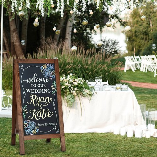 DOLLAR BOSS A Frame Chalkboard Sign 40'' x 20'' Double-Sided Magnetic Sildwalk Sandwich Board Rustic Pine Wood Frame Menu Board for Outdoor, Café, Wedding, Business with 8 Markers, Brown