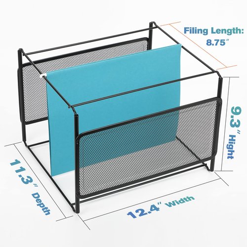 MaxGear Mesh Hanging File Organizer Box, Letter Size File Storage Box with Smooth Rails, Desktop Metal Filing Holder for Hanging Folders, Office File Organizer for Desk, Black