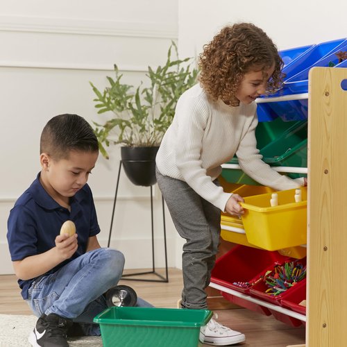 ECR4Kids 4-Tier Organizer with 16 Bins, Toy Storage, Natural/Primary