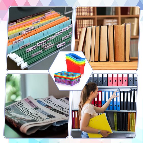 Blosssound 12 Pack Colorful Plastic Classroom Storage Bins with Label Stickers 6 Classroom Book Bins 6 A4 Paper Plastic Trays Stackable Organizer Set for Back to School Library Home Office Supplies