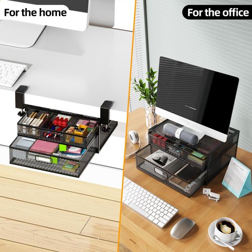 Under Desk Drawer Organizer No Drilling 2 Slide Out Drawer Under Desk Storage Drawer Clamp On Under Desk Management Drawer Organizer Suitable for Home and Office