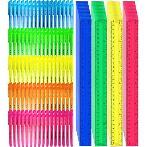 Tcevily 400 Pcs Operation Christmas Supplies Kit for Kids Include 200 Pcs 12 Inch Plastic Rulers 200 Pcs Assorted Colors Highlighters for Classroom Home Charity Donation Supplies (400)