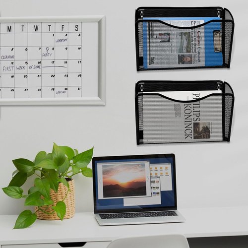 2-Pack Magnetic File Holder-File Folder Organizer, No Drilling Paper Document Holder, Large Capacity Office Hanging Magazine Rack for Refrigerator, File Cabinets, Whiteboard, Office
