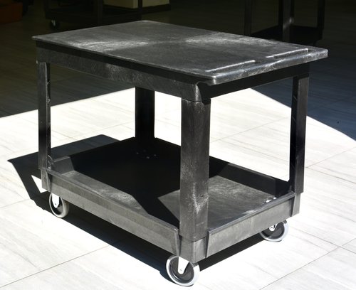 40" Large Utility Cart/Service cart/500 LB Capacity,2 Shelves,Built-in Handle for Easy Maneuvering, Rolling Tool Storage Cart for Garage (Black, Flat Top)