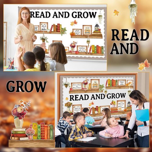 Qilery Bulletin Board Set - Read and Grow Motivational Classroom Decor | Inspirational Cutouts for Back to School