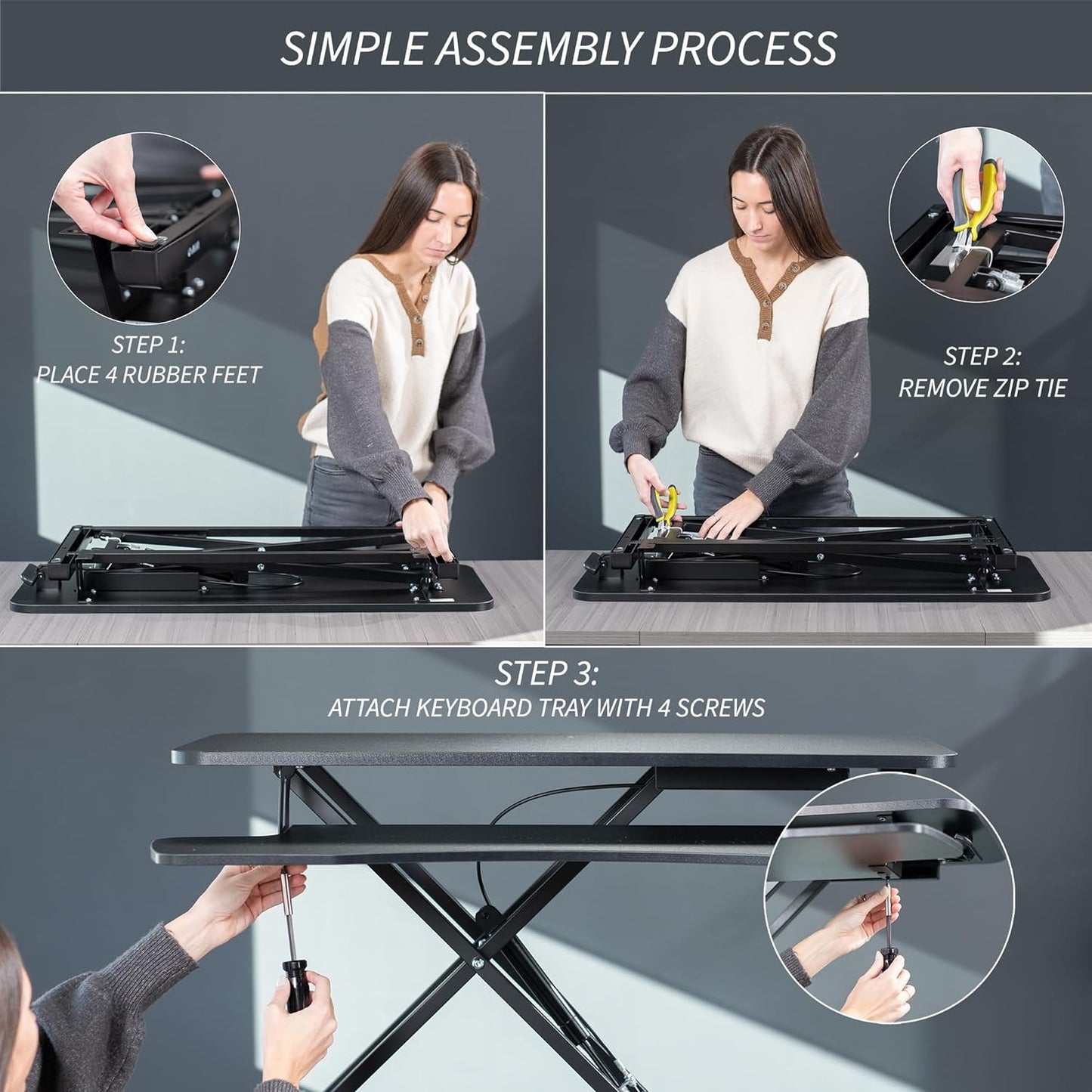VIVO Height Adjustable Sit to Stand Desk Converter - 28 Inch Rustic Vintage Brown Top | Dual Monitor Workstation