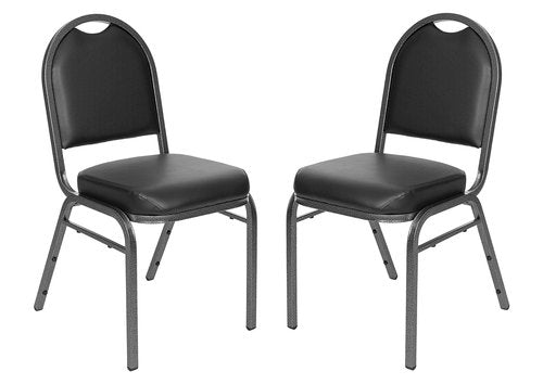OEF Furnishings (Pack of 2) Premium Vinyl Upholstered Stack Banquet Chair, Black/Silver