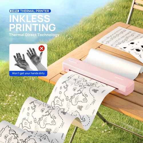 POLONO Portable Printer Wireless for Travel, D810 Bluetooth Thermal Printer Support for 8.5"x11" US Letter, Inkless Compatible with iOS, Android, Laptop for Office, Car and Home, Pink