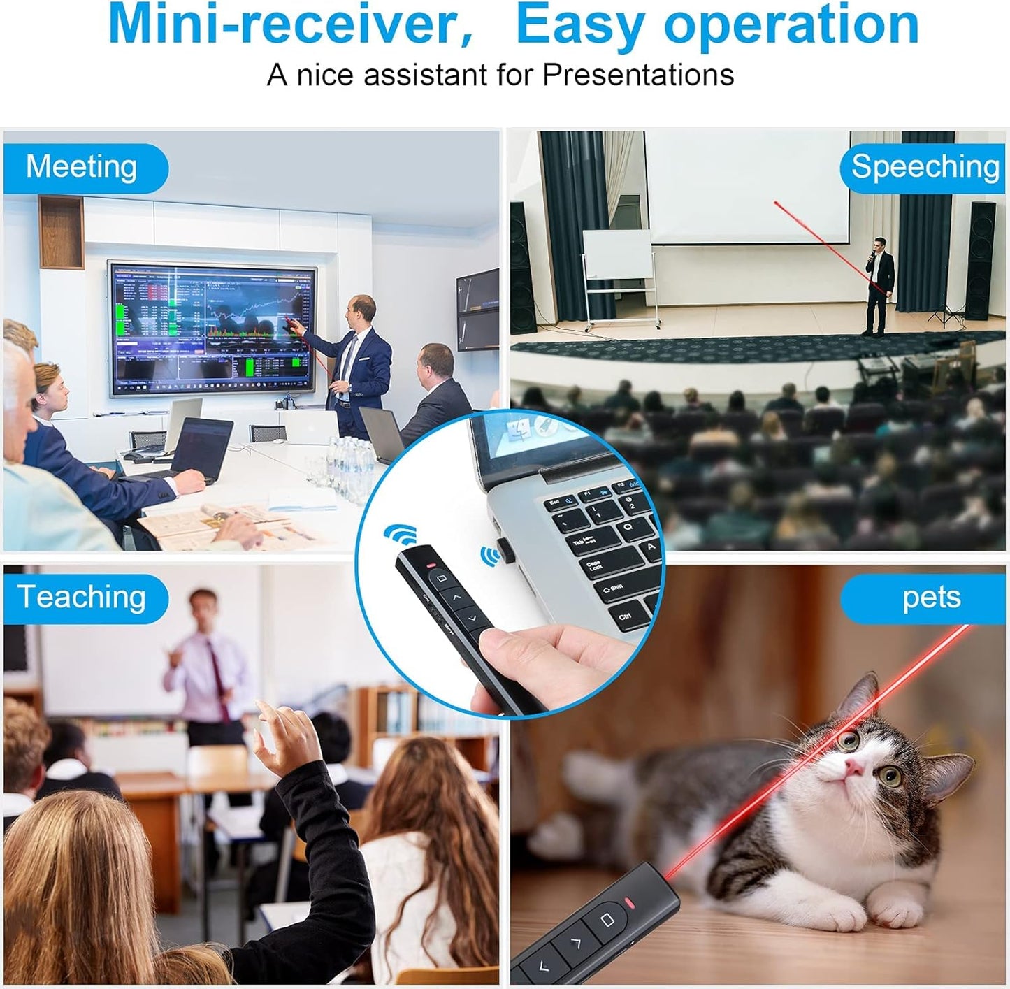Skiennix Wireless Presenter Remote - Presentation Clicker with Hyperlink & Volume Control | Compatible with Mac/PC/Laptop