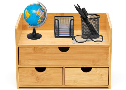RoyalHouse Premium Natural Bamboo Desktop Organizer, Attractive Design 3 Tier, Table Top Storage for Documents & Office Supplies, Accessories And More, No Assembly Required (3 Drawer with Shelf)