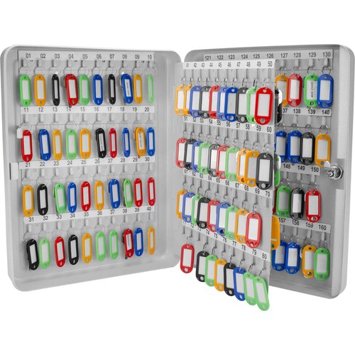 Barska 160-Key Organizer Lock Box – Wall Mount Steel Key Cabinet with Numbered Hooks, Color-Coded Key Tags & Secure Lock – Gray