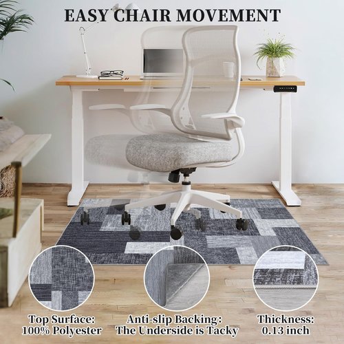 CAREMEE Office Chair Mats for Hardwood Floor, 48"X60" Desk Chair Mat for Hard Floor, Gaming Computer Chair Mat Office Rug for Rolling Chairs, Low Pile Carpet Under Chair Floor Protector, Grey