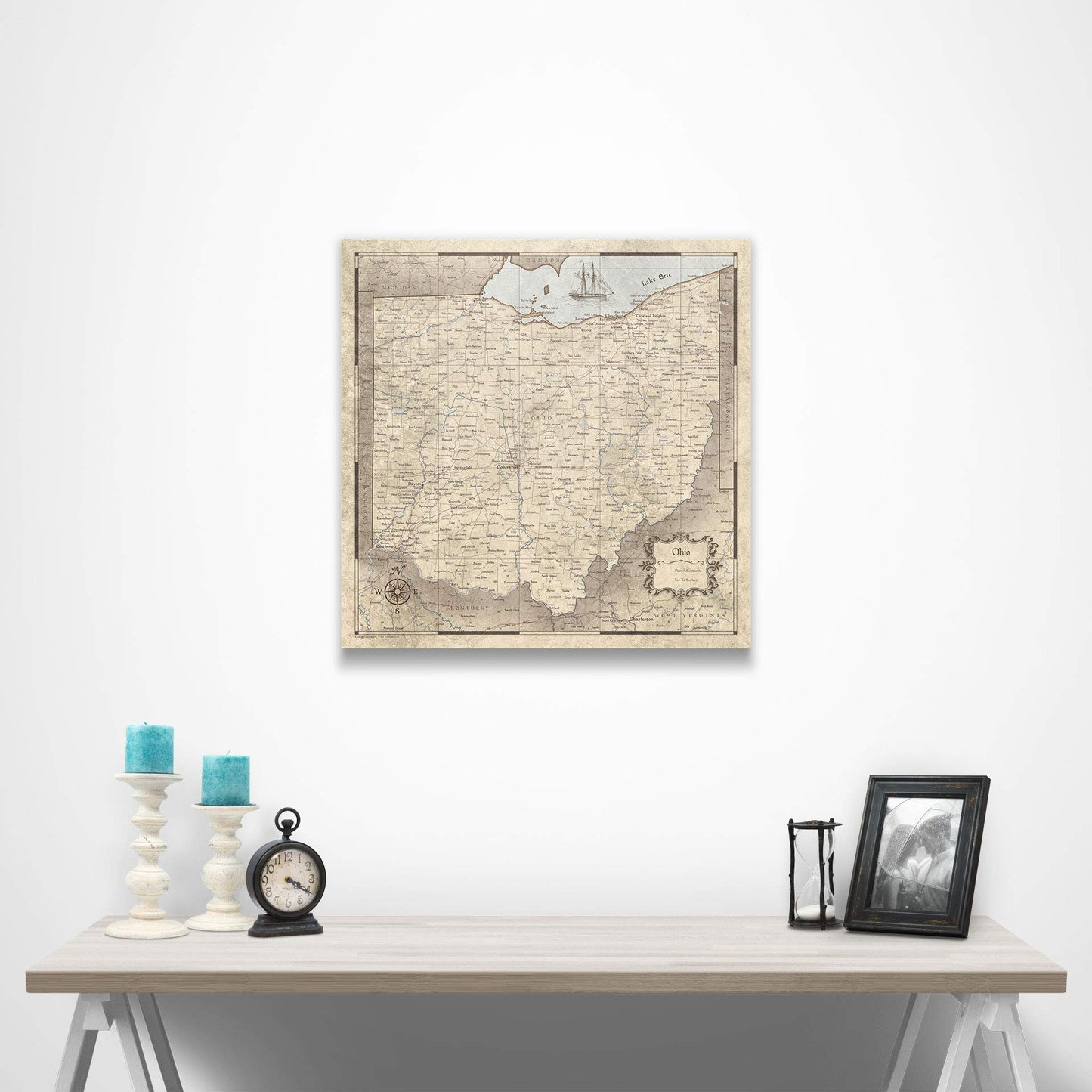 Push Pin Ohio Map Board - With Push Pins to Mark Ohio Travel - Handmade in Ohio, USA - Design: Rustic Vintage