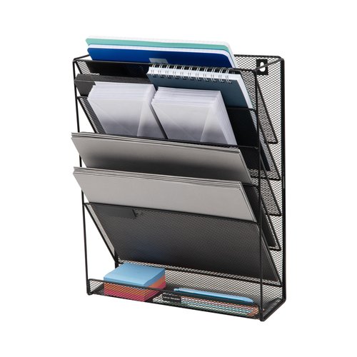 Mind Reader 5-Pocket Vertical File Storage, Desktop Organizer, Wall Mount, Office, Metal Mesh, Black