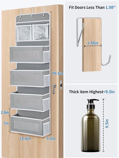JARLINK 5-Shelf Over Door Hanging Organizer - Foldable Storage with Clear PVC Window | Large Capacity, Grey