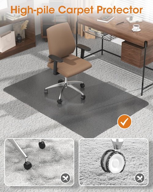 sungwoo Office Chair Mat for Carpet, 45"*53" Frosted Top Flat Desk Chair Mat for High Pile Carpet and Hardwood Floor, Hard Material Heavy Duty Rolling Chair Floor Mats for Home and Office Grey