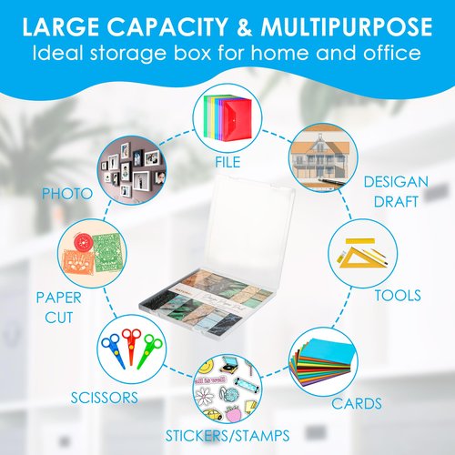 Scrapbook Paper Storage, 6 Pack Stackable Plastic File Storage Box Set, 12"x12"x1.1" Craft Organizer Storage, U-Shaped Locking Mechanism, Ideal for Office, Home, and School Document Organizer