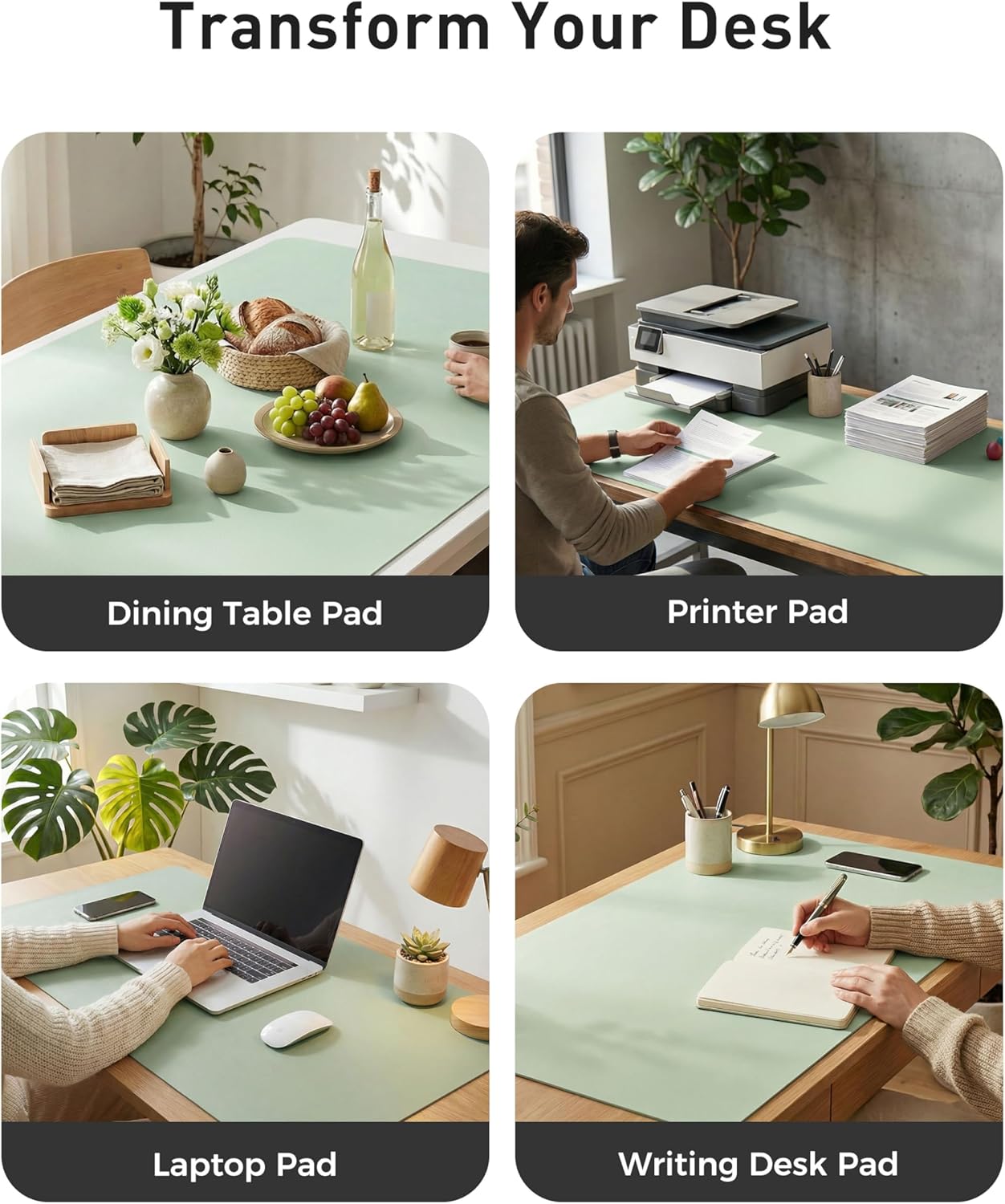 Aothia Faux Leather Desk Mat - Large Non-Slip Mouse Pad | Waterproof Writing Surface (Aqua, 42" x 17")