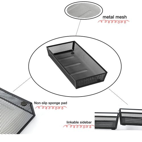 ihomecooker Mesh Tray Silverware Drawer Organizer, Utensil Cutlery Tray Office Supplies with Interlocking Arm Drawer Dividers Organizer for Flatware, Knives,Home,Office, School,Bedroom 12X6'' Black