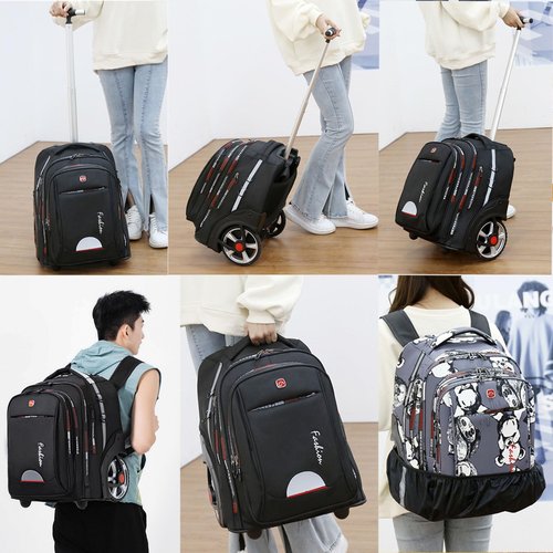 PISKGODSF 22 Inch Rolling Backpack with Wheels for Travel, 55 L Large Capacity Wheeled Backpacks, Roller Backpack with 15.6 Inch Laptop Waterproof Compartment