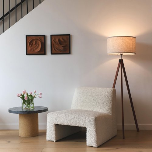 Brightech Eden Tripod Floor Lamp, Dimmable Standing Lamp with Solid Wood Legs for Bedroom Reading, Tall Tree Lamp for Offices, Modern LED Lamp for Living Rooms, Great Living Room Decor - Havana Brown