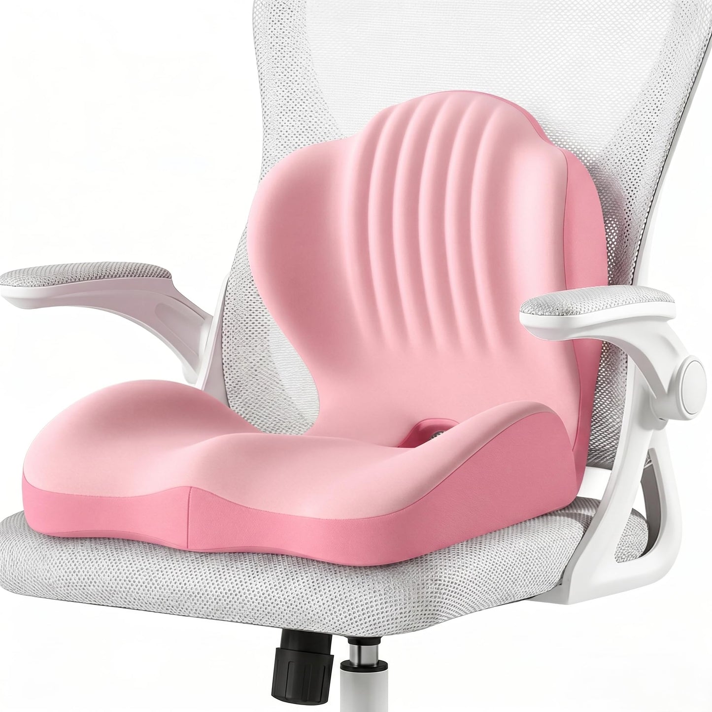 Ergonomic Seat Memory Foam Support Cushion for Back, Car Seat Back Support Cushion for Sciatica Tailbone Pain, Office Desk Chair Car Travel Seat Cushion (Pink)