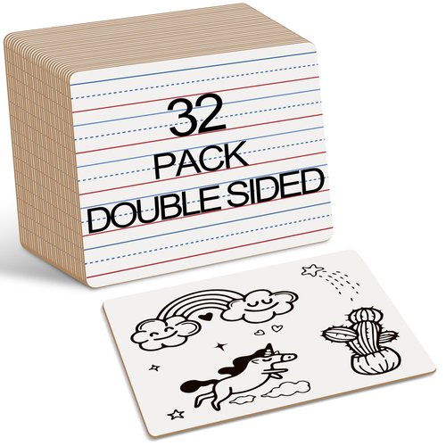 Dry Erase Boards 32 Pack, Double Sided Small Whiteboards with Lines for Kids, Students, Teacher & Classroom Pack, 9"x12" Mini Individual White Boards Lined for Writing Math English Practice