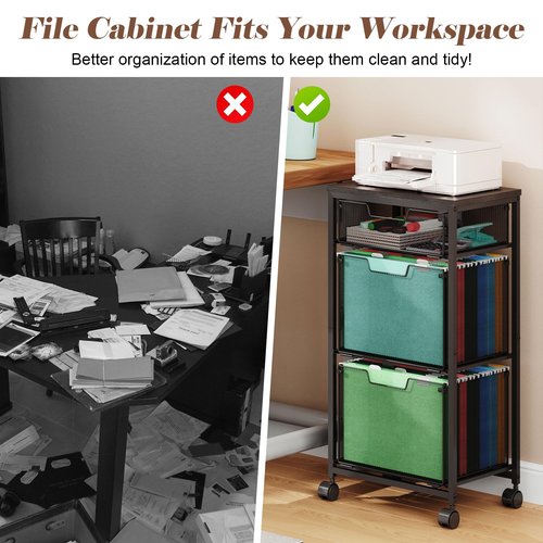 Sbanmao 3 Drawer Mobile File Cabinet for Home Office, Rolling Filing Cabinet on Lockable Wheels, Hanging File Folders Organizer, Utility Cart Storage and Organizer, Printer Stand, Black