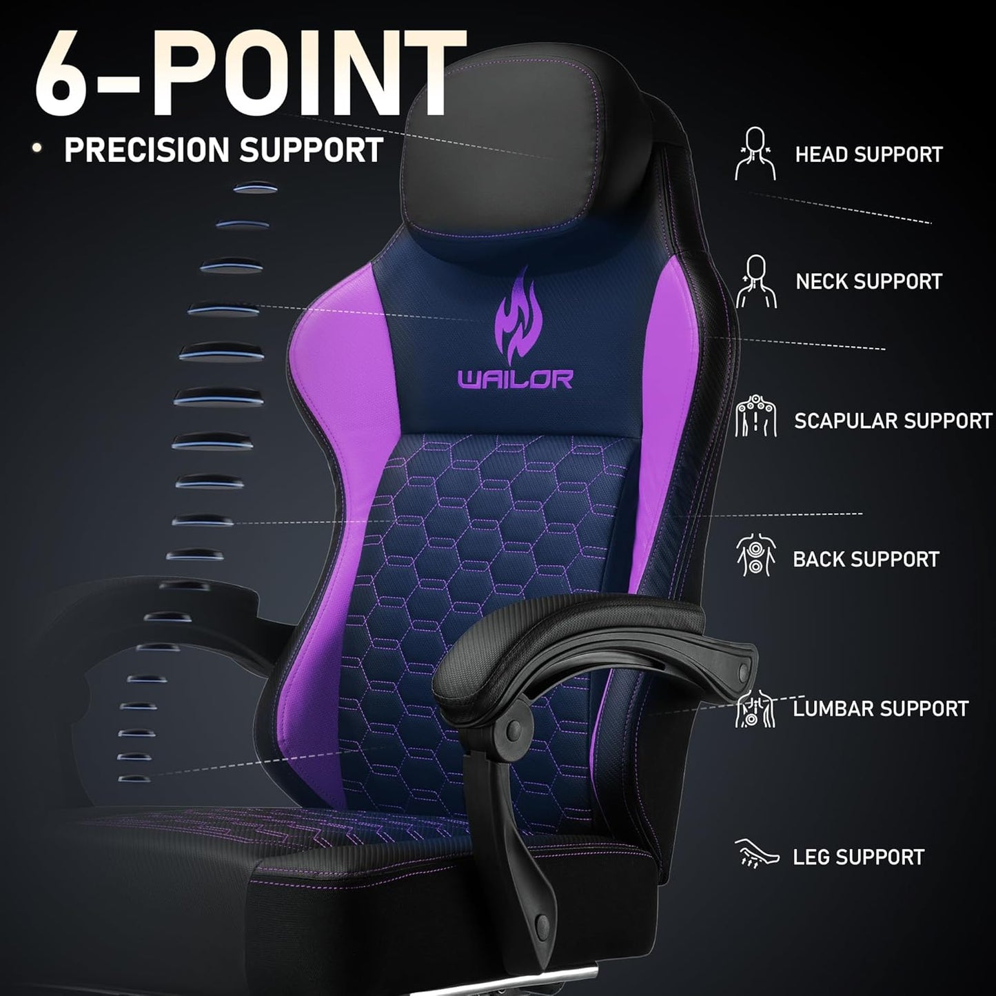 WAILOR Gaming Chair - High Back Leather Chair with Pocket Spring Cushion & Footrest | Supports 300LBS