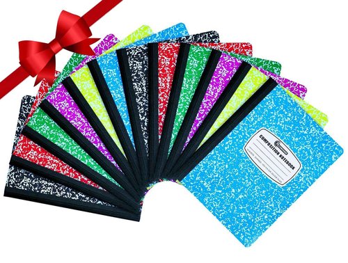 Rosmonde College Ruled Composition Notebooks, Combo, 200 Pages (100 Sheets), Assorted 12 Pack & Black Marble 5 Pack Composition Book, Hard Cover, Sturdy Sewn Binding, School, College & Office Supplies