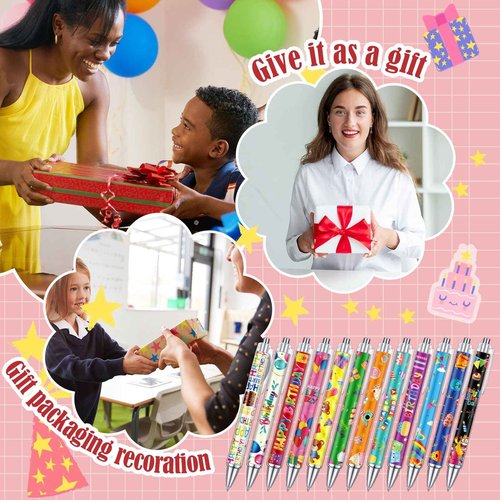 Cholemy 96 Pcs Birthday Pens Bulk Happy Birthday Ballpoint Pens Colorful Day of Birth Black Ink Gifts for Back to School Teacher Student Classrooms Reward Birth Celebration Party Favors Supplies