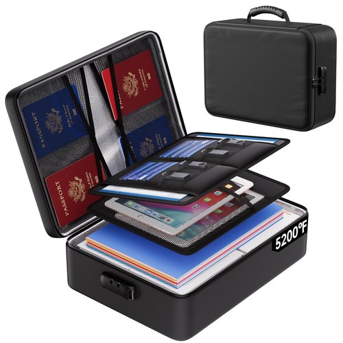 ENGPOW 5200°F Fireproof Document Bag with Lock,Upgraded Heat Insulated Fireproof＆Waterproof Box 8 Layers File Organizer,Portable Home Travel Safe Storage for Important Documents,Passports,Laptop