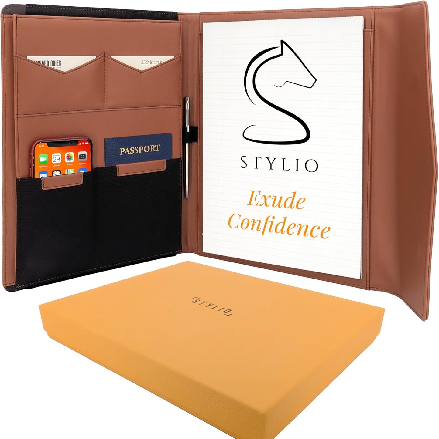 STLYIO Trifold Padfolio - Magnetic Closure with Stretchable Compartment for Tablet & Documents | Includes Notepad & Gift Box