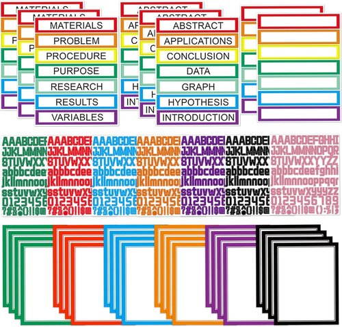 AKONEGE Science Fair Board Supplies - 39 Sheets with 24 Self-Adhesive Presentation Titles & Colorful Stickers