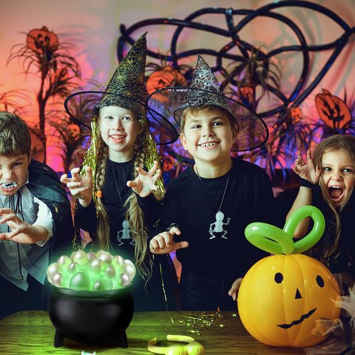 AmazingSpark Halloween Witches Cauldron Pen Holder Glow in The Dark Bubbling Witches Cauldron Pot Makeup Brush Pencil Holder for Gothic Desk Decor Halloween Desk Organizer for Spooky Gifts