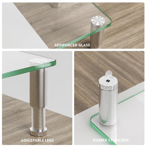 Hemudu Clear Computer Monitor Riser with Height Adjustable Multi Media Desktop Stand for Flat Screen LCD LED TV, Laptop/Notebook/Xbox One,HD01T-001