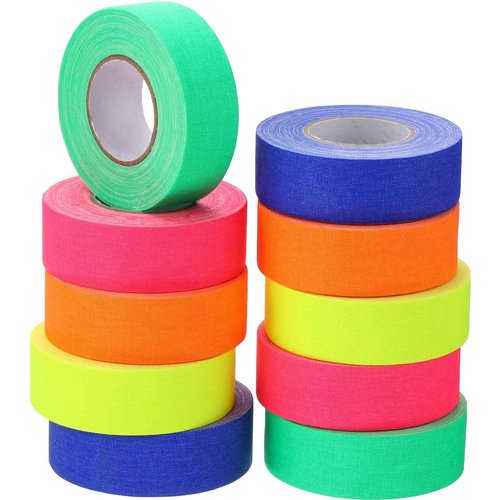 Fainne 10 Rolls Gaffers Tape 1 Inch x 20 Yards Spike UV Blacklight Reactive Fluorescent Heavy Duty Multipurpose Neon for Party Supplies Floor Markings