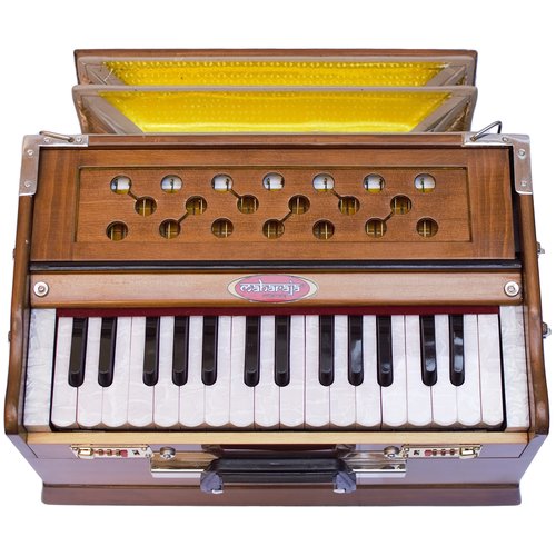 Maharaja Musicals, Portable Harmonium, Model 2024-25 Small, 2 1/4 Octaves Saptak, 3 Fold Bellow, 17x10x10 Inch, Handle, Bag, Kirtan Yoga Companion, Handmade Harmonium Instrument PH1